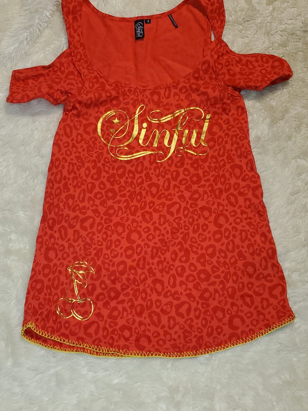 Sinful Red Scoop Neck Top with Script Label